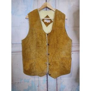 Vintage Industrias Zamher Mens Suede Sherpa Lined Vest Size M